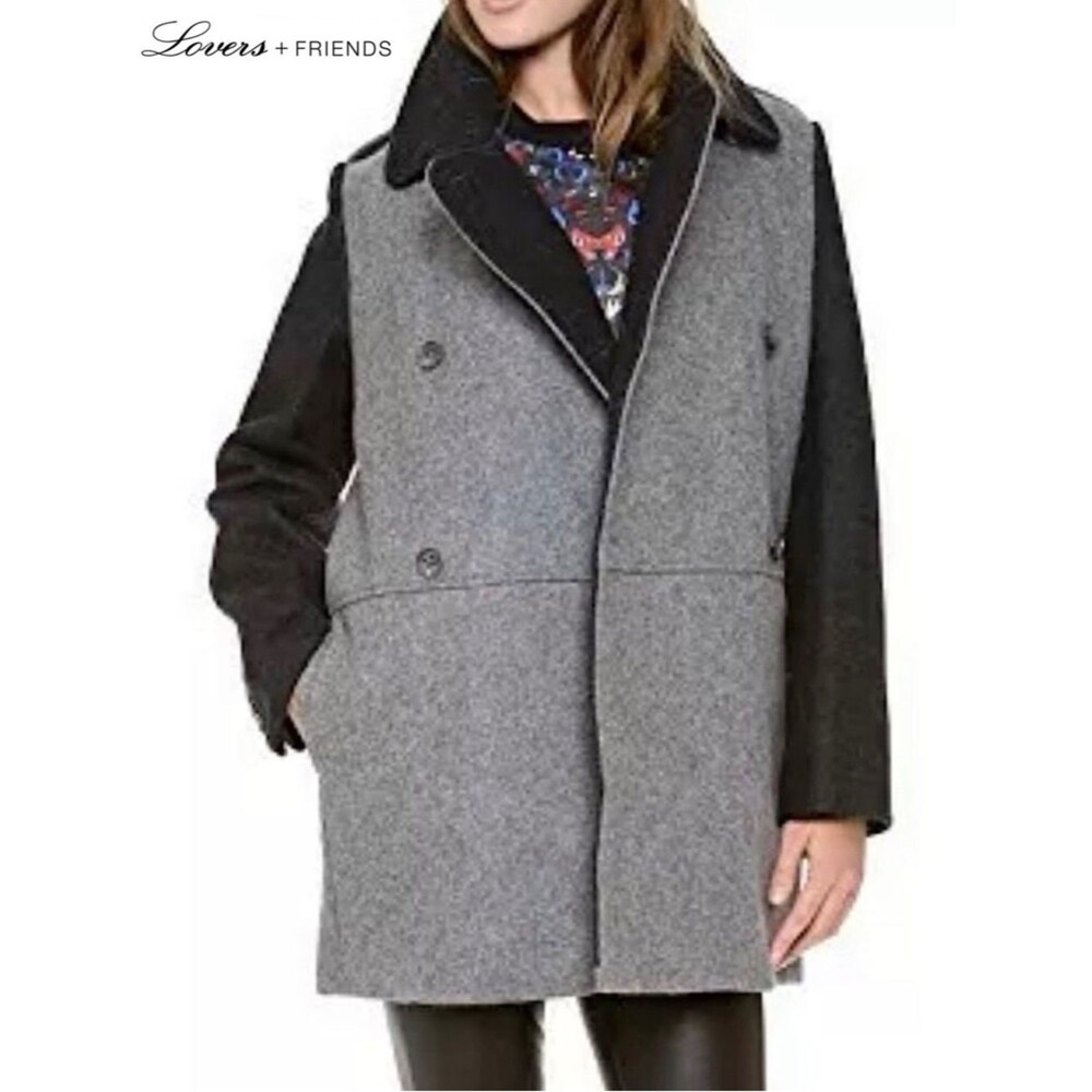 Lovers + Friends Two Tone Colorblock Wool Boyfriend Double Breasted Jacket Coat